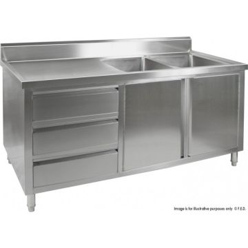 Fed Kitchen Tidy Premium Stainless Steel Cabinet With Double Sinks, Doors & Drawers DSC-1800R-H