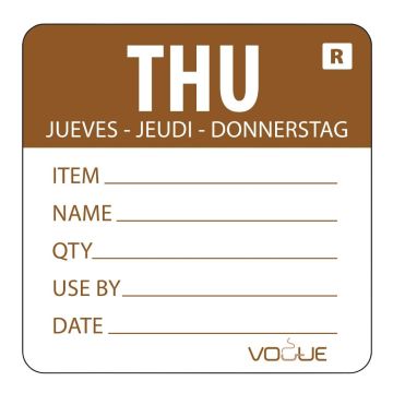 Vogue (Pack of 500) Removable Day of the Week Label Thursday L069