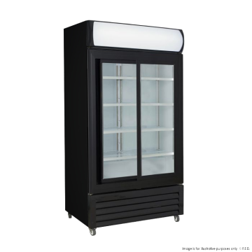 Large Black Sliding Two Glass Door Colourbond Upright Drink Fridge - LG-1000SDBP