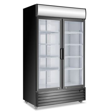 Black Upright Double Glass Door Display Showcase 1000L Fridge P1000WB-A