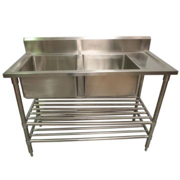 1300 X 600mm Commercial Double Bowl Left Kitchen Sink S/Steel 2Xundershelves