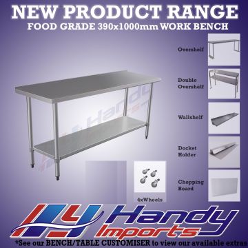 1000 X 390mm Stainless Steel #304 Bench W/ Splash Back