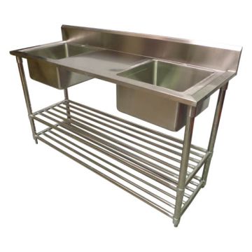 1700 X 600mm New Commercial Left Right Bowl Kitchen Sink 2Xundersheves