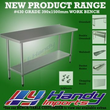 1500 X 390 Stainless Steel #430 Bench W/ Splashback