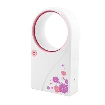 Portable Mini Handled Desktop Bladeless Fan Cooler W/ Pink Print Design