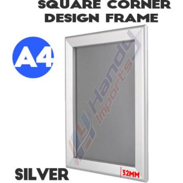 A4 Heavy Duty Silver Square Corner Snap Frame 32mm