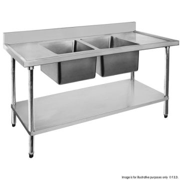 Fed Economic 304 Grade Stainless Steel Double Sink Benches 700mm Deep 1200-7-DSBC