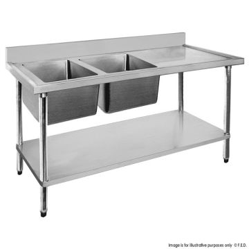 Fed Economic 304 Grade Stainless Steel Double Sink Benches 600mm Deep 1800-6-DSBL