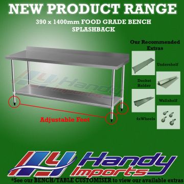 1400 X 390mm Stainless Steel #430 Bench W/ Splash Back
