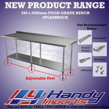 Splash Back 2000 X 390mm Stainless Steel #304 Bench 