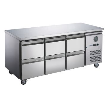 FED-X Refrigerated S/S Six-Door Bench Fridge with Drawers - XUB7C18S3D