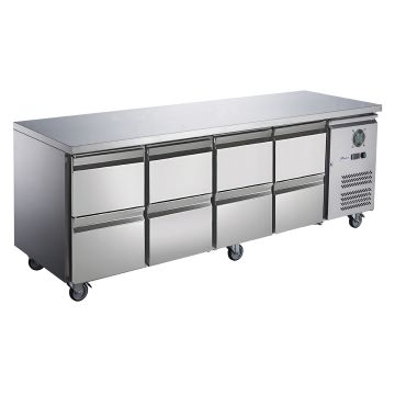 FED-X Refrigerated S/S Eight-Door Bench Fridge with Drawers - XUB7C22S4D