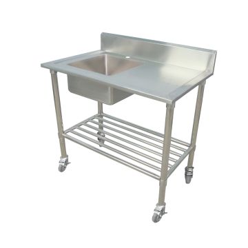 1300 X 600mm Portable Commercial Single Bowl Kitchen Sink S/Steel Wheels Castors