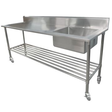 2400 X 600mm Portable Commercial Single Bowl Kitchen Sink S/Steel Wheels Castors