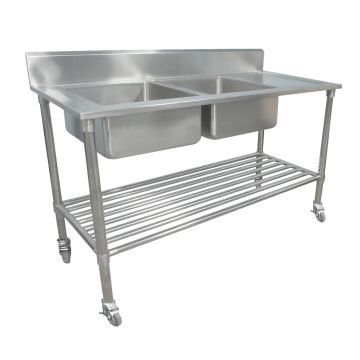 Portable Commercial Kitchen Sink Bench Stainless Steel W/ Wheels Castors #304